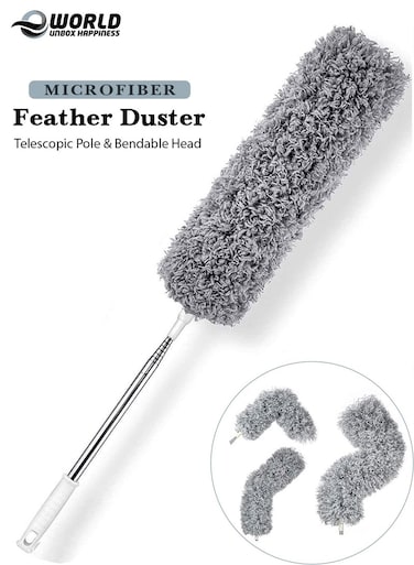 Microfiber Feather Duster with Extendable Pole (76&ndash;254 cm)   Bendable Head, Washable &amp; Non-Scratch Cleaning Tool for Ceiling, Fans &amp; Furniture