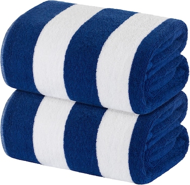2 Pack Oversized Beach Towels, Extra Large 100% Cotton Pool &amp; Bath Towels, 90x180 cm Highly Absorbent, Soft, and Quick-Dry Cabana Stripe Towels for Beach, Pool, or Travel