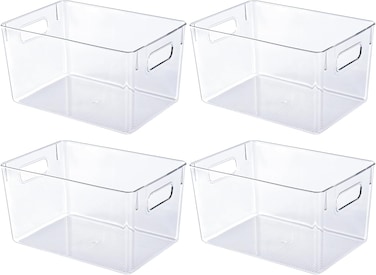 4Pcs Clear Plastic Storage Bins with Handles &ndash; BPA-Free Stackable Pantry &amp; Fridge Organizers for Kitchen, Cabinet, Bathroom &amp; More