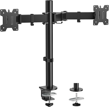 Dual Monitor Desk Mount with Telescoping Arms &ndash; Fits 2 Screens 13&ndash;27 Inch, Heavy-Duty Clamp Base, VESA Compatible