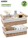 Set of 2 Rectangular Woven Storage Baskets with Washable Liners, Paper Rope Straw Rattan Baskets with Handles for Organizing Toys, Books, Cosmetics &amp; Daily Essentials