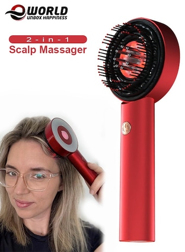 2-in-1 Electric Scalp Massager with Red Light Therapy &ndash; Waterproof, Portable Hair Growth &amp; Relaxation Brush