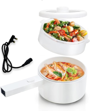 2L Electric Mini Hot Pot with Steamer &ndash; Adjustable Temperature &amp; Overheat Protection &ndash; Portable Non-Stick Cooker for Dorms, Offices &amp; Travel
