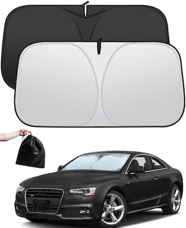 Windshield Sunshade, Foldable Front Window Sun Visor Protector, 3-Layer 210T Material Blocks UV Rays &amp; Heat, 145 &times; 75 cm