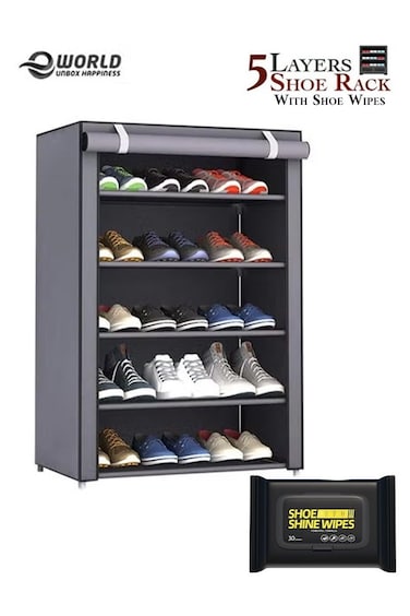 5-Layer Shoe Organizer Rack, Stylish Free-Standing Storage Cabinet with Open Shelves for Entryway &amp; Hallway, Grey