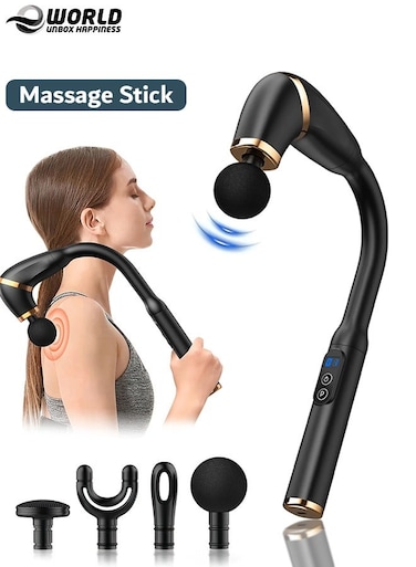 Assorted Colors Massage Gun with U-Shaped Handle, Deep Tissue Percussion Massager, 4 Heads, 6 Speeds, LED Display