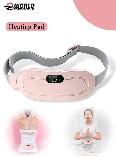Portable Cordless Heating Pad for Period Cramps Relief, Rechargeable Heat Belt with 3 Heat Levels &amp; 4 Vibration Modes, Auto Shut-Off, Adjustable Fit, Pink