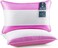 Pack of 2 Down Alternative Bed Pillows, 1250g Fill, Cotton Blend Cover, Hotel Quality, 50x75cm (Pink-White)