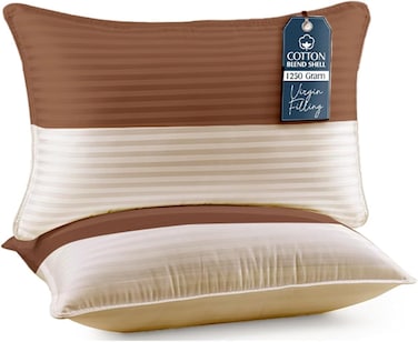 Pack of 2 Down Alternative Bed Pillows, 1250g Fill, Cotton Blend Cover, Hotel Quality, 50x75cm (Cream-Brown)
