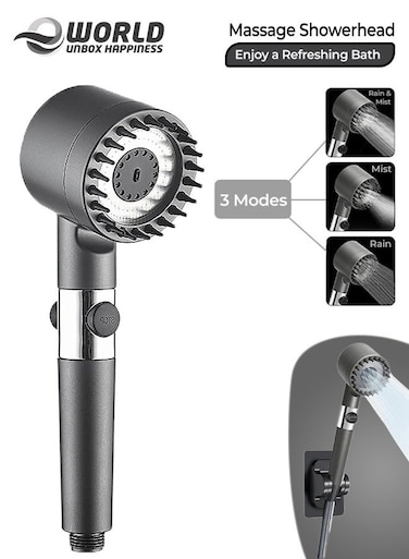 Handheld Filtered Massage Shower Head, High Pressure with Impurity Removal, Hair Fall Prevention &amp; 3 Spray Modes