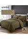 4-Piece Luxury King Size Dark Olive Green Striped Bedding Set with Duvet Cover, Fitted Bed Sheet &amp; 2 Pillowcases &ndash; Hotel-Inspired Comfort (220x240cm)