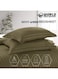 4-Piece Luxury King Size Dark Olive Green Striped Bedding Set with Duvet Cover, Fitted Bed Sheet &amp; 2 Pillowcases &ndash; Hotel-Inspired Comfort (220x240cm)