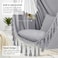 Hammock Chair Hanging Rope Swing with Hardware Kit, 2 Cushions &amp; Side Pocket, Indoor/Outdoor Use, Grey