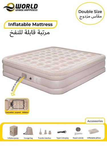 Portable Inflatable Double Air Mattress with Built-In Electric Pump, Water-Resistant Sleeping Pad for Home, Guests, Camping &amp; Travel &ndash; 198 &times; 180 &times; 40 cm