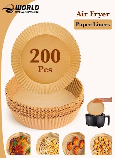 Pack of 2 Disposable Parchment Paper Plates for Air Fryer, 200-Piece Non-Stick Liners for Baking, Frying &amp; Serving Food