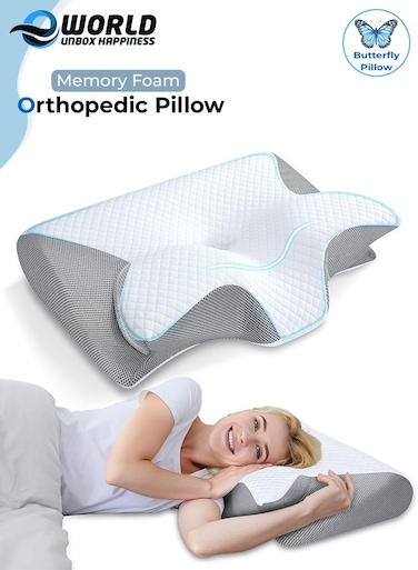 2-in-1 Memory Foam Cervical Pillow, Orthopedic Contour Neck Pillow for Pain Relief &amp; Ergonomic Support, for Side, Back &amp; Stomach Sleepers