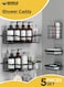 Shower Caddy Set of 5, Stainless Steel Bathroom Organizer with 2 Large Racks, 2 Soap Holders &amp; 1 Toothbrush Holder, No-Drill Adhesive Wall Mount