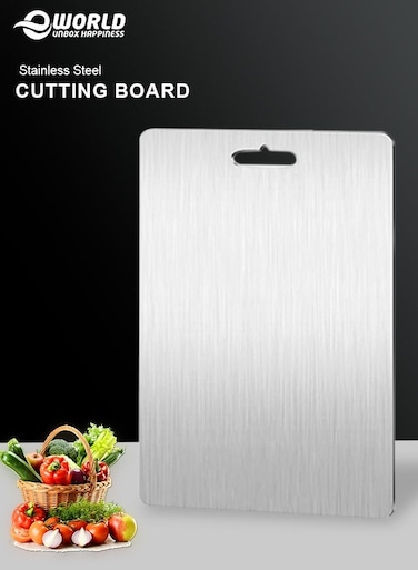 Heavy Duty 304 Stainless Steel Cutting Board, Dual-Sided Kitchen Chopping Board for Meat, Cheese, Vegetables &amp; Fruits, Oven-Safe with Handle, 34 x 24cm