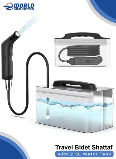 Portable Bidet, Rechargeable Travel Shattaf with 2.3L Tank, 2-Speed Flow, 1.2M Hose &amp; Carry Bag, Personal Hygiene for Travel, Camping &amp; Home (Black)