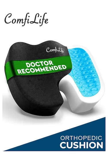 Gel Enhanced Seat Cushion with Non-Slip Bottom, Built-in Handle and Machine-Washable Cover &ndash; Orthopedic Cushion for Tailbone, Sciatica &amp; Back Pain Relief, Black