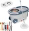 Spin Mop and Bucket Set with Detachable Spinning Bucket, Wheels, Stainless Steel Handle, Reusable Microfiber Mop Heads &amp; 7Pcs Cleaning Brushes, 6L Capacity