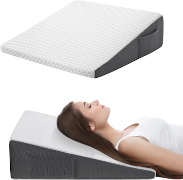 Memory Foam Wedge Pillow &ndash; Ergonomic support for back, legs, and body; ideal for acid reflux, pain relief, and recovery. Triangle incline design with removable cover.
