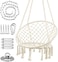 Boho Macrame Hammock Chair Swing with Hanging Kit &ndash; Indoor/Outdoor Cotton Rope Swing for Patio, Bedroom &amp; Garden, Holds Up to 330 lbs (Beige)