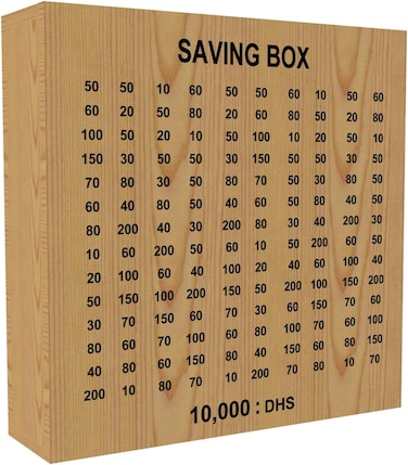 Elegant Wooden Money Saving Box &ndash; Square Currency Organizer for Kids &amp; Adults, Holds Up to 10,000, with English Print &ndash; 30x8x30cm