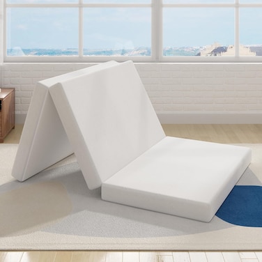 Premium Tri-Fold Foam Mattress &ndash; Folding Comfort Mattress for Travel, Camping, Guests &amp; Dorms &ndash; Portable Floor Bed with Skin-Friendly Fabric, White, 180 * 90 * 6 cm