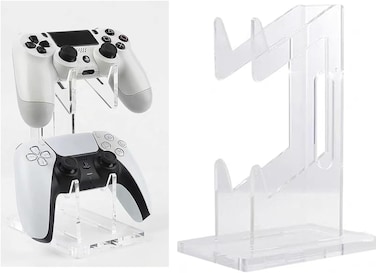 Eworld Clear Acrylic Game Controller Holder &ndash; Universal Dual Controller Display Stand with Anti-Slip Base &ndash; Sturdy, Space-Saving Organizer for Xbox, PlayStation &amp; PC Gamepads