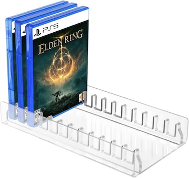 Eworld Acrylic Video Game Storage Organizer Stand for PS5/PS4/PS3, Clear, Sturdy Display Holder for Up to 12 Game Cases, Keeps Your Collection Tidy and Stable