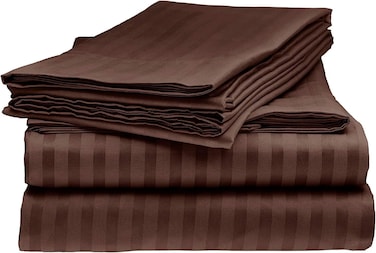 3 Piece Luxury Dark Brown Striped Bed Sheet Set with 1 Deep Pocket Sheet and 2 Pillowcases for Hotel and Home Crafted from Ultra Soft and Breathable Cotton for Year-Round Comfort, Single