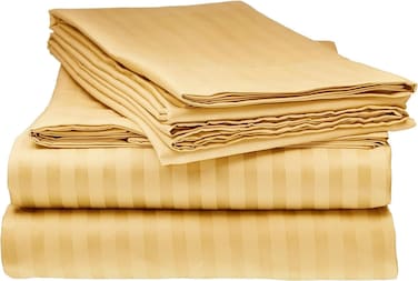 3 Piece Luxury Gold Striped Bed Sheet Set with 1 Deep Pocket Fitted Sheet and 2 Pillowcases for Hotel and Home Crafted from Ultra Soft and Breathable Cotton for Year-Round Comfort, Double