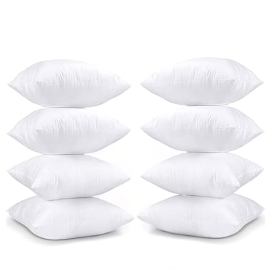 Set of 8 Cotton Cushions, 400 Thread Count Decorative Farmhouse Lines Cushion for Home Decor in Living Rooms, Patios, Couches and Chairs, 45x45cm, White