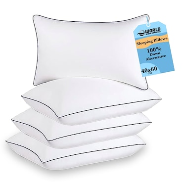 Premium Down Alternative Filled Bed Pillows, Featuring Breathable Cover, Microfiber Filling and Plush Bounce-Back Design, Hypoallergenic and Luxurious Hotel Quality Pillow Set, White, Pack of 4