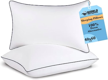 Premium Down Alternative Filled Bed Pillows, Featuring Breathable Cover, Microfiber Filling and Plush Bounce-Back Design, Hypoallergenic and Luxurious Hotel Quality Pillow Set, White, Pack of 2