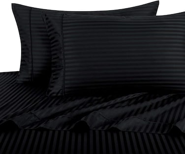 3 Piece Luxury Black Striped Bed Sheet Set with 1 Flat Sheet and 2 Pillowcases for Hotel and Home, Crafted from Ultra Soft and Breathable Cotton for Year-Round Comfort, Single