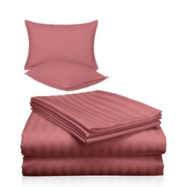 3 Piece Luxury Maroon Striped Bed Sheet Set with 1 Flat Sheet and 2 Pillowcases for Hotel and Home Crafted from Ultra Soft and Breathable Cotton for Year-Round Comfort, Single