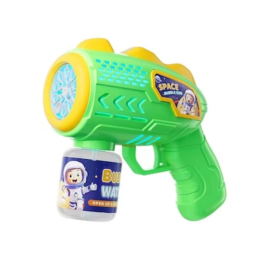 Space-Themed Bubble Gun - 17.8 x 7.4 x 14.2 cm,  Rotating Bubble Blower with Lights, Includes Bubble Pellets for Extra Bubbles - Perfect for Kids Outdoor Fun Green