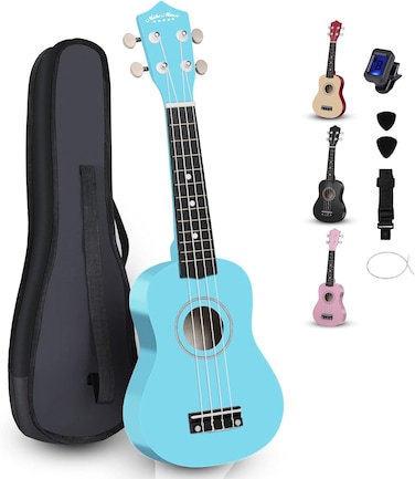 Mike Music 21-Inch Soprano Ukulele Set for Beginners with Carrying Bag, Tuner, Strap, Picks, and Extra Strings -Blue