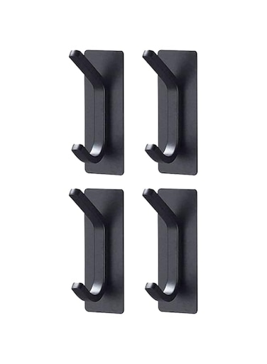 Black Adhesive Hook, 4 Pack Coat Hooks Door Hooks Self Adhesive Wall Hook, Stainless Steel Sticky Hooks Bath Towel Hook for Bathroom Shower Kitchen Entryway, Wall Mounted Hooks, No Drilling Required