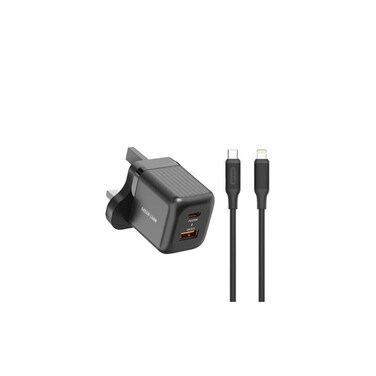 Ultra Compact GaN Wall Charger UK Pin (C to Lightning) PD 20W + QC3.0 Fast Charger