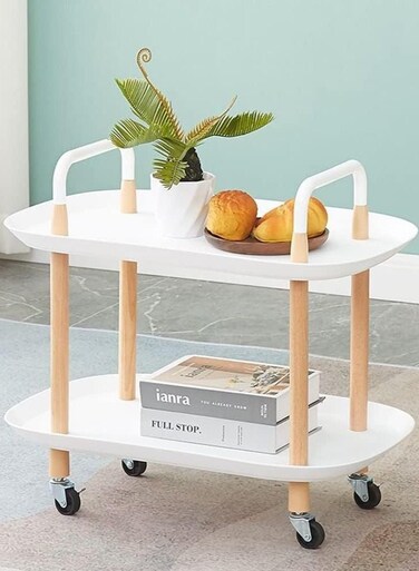 Cart, 2 Tier Utility Cart Mobile Storage Shelves Rolling Kitchen Cart with Handle and Wheels Multifunctional Storage Trolley Cart for Bathroom Living Room Office (2 Tier, BC666-white)