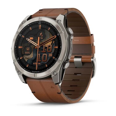Garmin Fenix 8 AMOLED 51mm Smartwatch Sapphire Bare Titanium Black With Chestnut Leather Band Plus Graphite Silicone Band 010-02905-40