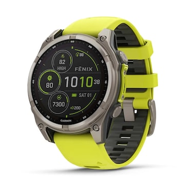 Garmin Fenix 8 Solar 47mm Smartwatch Sapphire Titanium With Amp Yellow/Graphite Silicone Band 010-02906-21