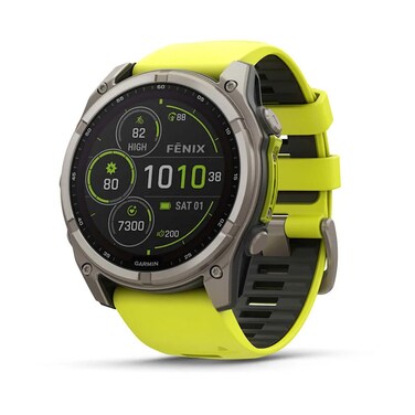 Garmin Fenix 8 Solar 51mm Smartwatch Sapphire Titanium With Amp Yellow/Graphite Silicone Band 010-02907-21