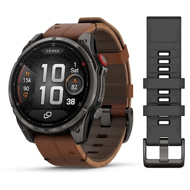 Garmin Fenix 8 Pro Smartwatch 51mm AMOLED Sapphire Carbon grey DLC titanium with Chestnut leather band 010-03199-40
