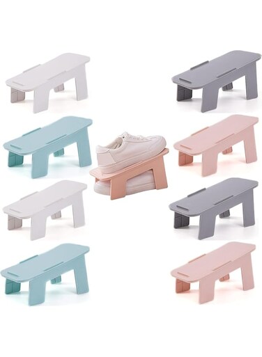 Lomeshow 8 Pack Shoe Slots Organizer, Shoe Stacker Holders For A Pair Of Shoes, Adjustable 50% Space Saver Double Layer Shoe Holder Rack For Closet, Detachable And Combinable