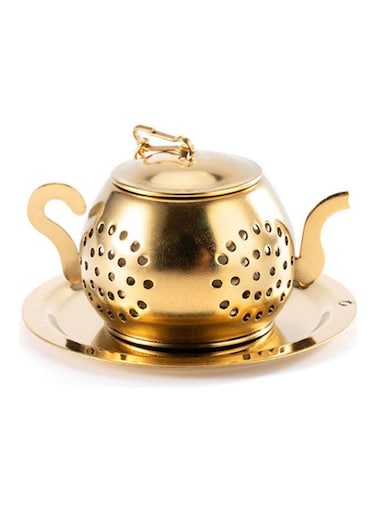 Teapot Shape Tea Strainer Locking Spice Tea Strainer Stainless Steel Golden