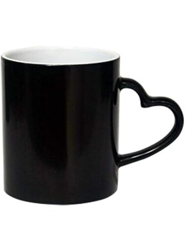 imPRESS Black Heart Handle Heat Sensitive Color Changing Coffee Mug with White Inner Color